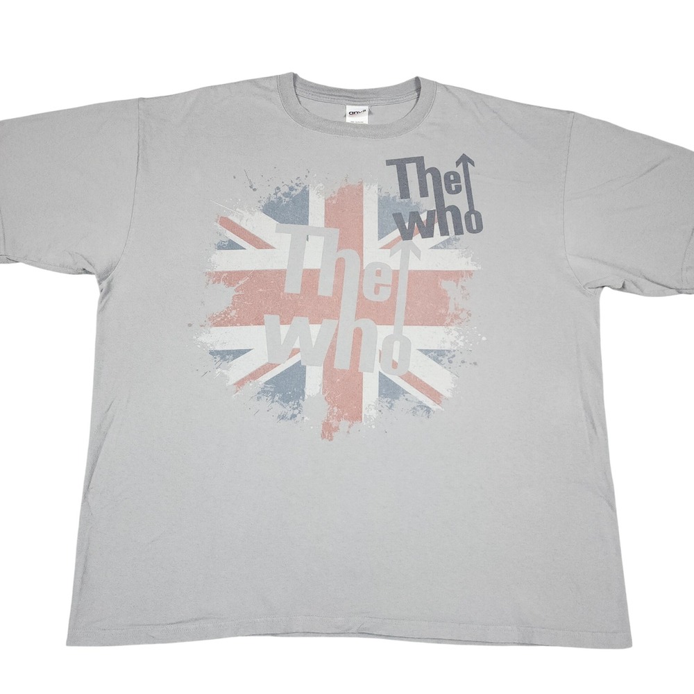 The Who T Shirt Mens 2XL Gray Union Jack Distressed Graphic Rock Band Anvil
